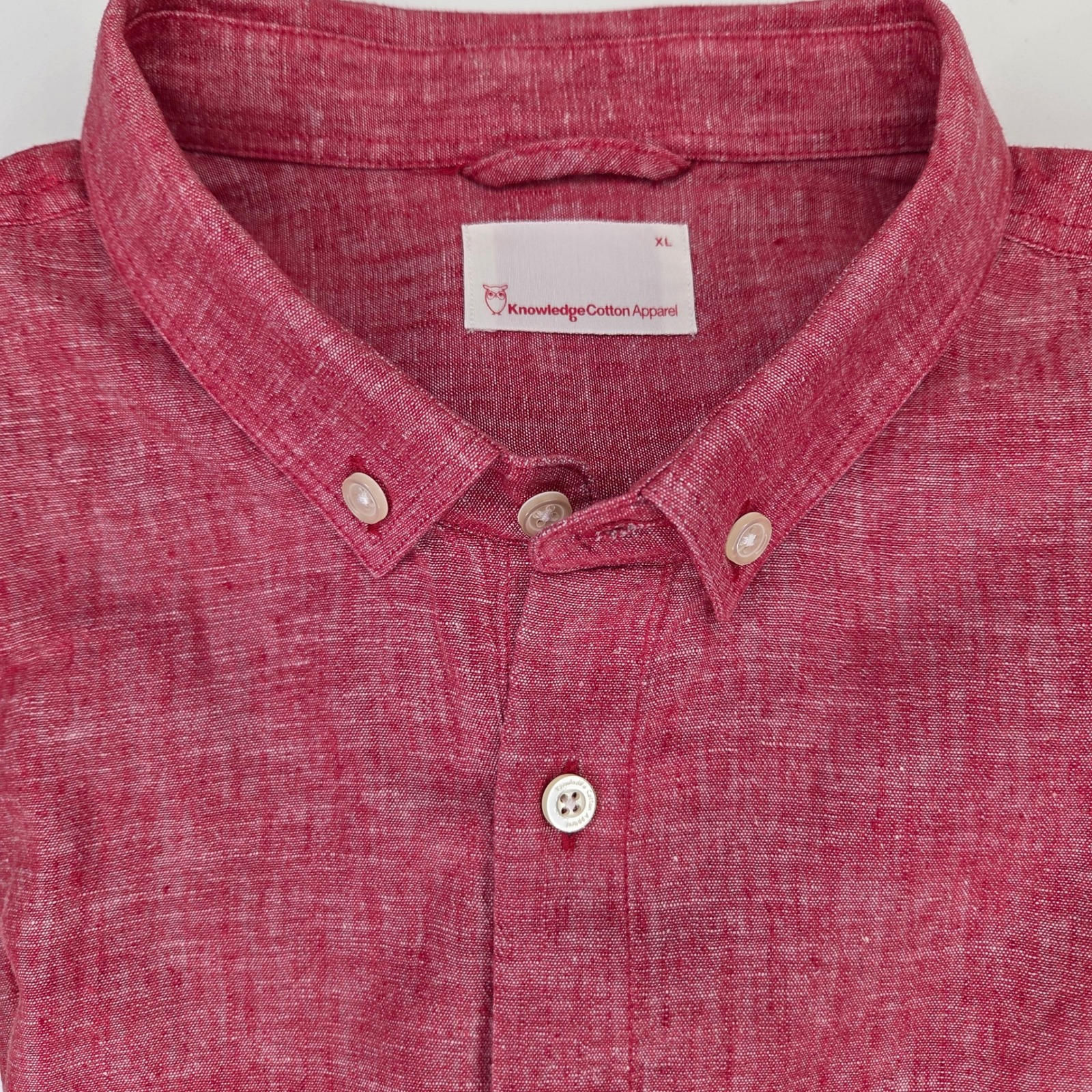 Knowledgecotton Apparel Mens Xl Red Organic Cotton Linen Button Down Shirt